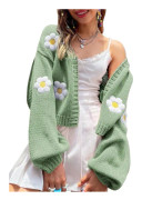 Dam Y2K kofta tröjor långärmad öppen framtill beskuren blomma stickad kofta estetisk 90-tal Shrug tillbaka till College Outfits