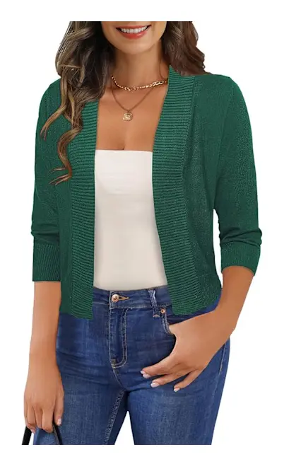 amee Dam 3/4 Ärm Klippt Cardigan Tröjor Öppen Fram Bolero Korta Shrugs S-XL