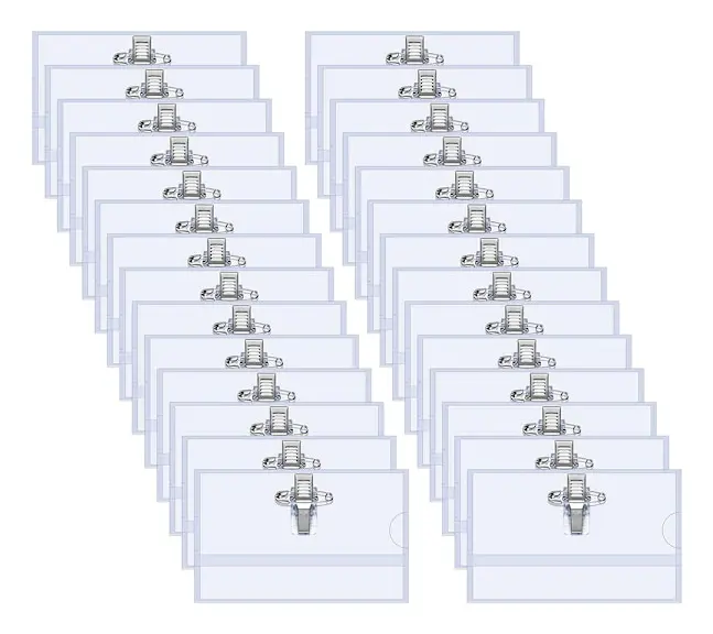 100-pack Namnskyltar 90x56mm Genomskinliga Klädnamnskyltar Klämma Namnskyltarfodral med Klämma ID-kort för Kontor Skola Resor