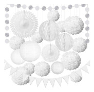 Pappersboll fluffig blomma vit bröllopsdekoration, 20 stycken papper fluffig sidenboll hängande, retro lampa fluffig honeycomb bröllop födelsedag eller baby White