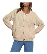 N Dam Cardigan Tröjor 2023 Höst Trendig Öppen Fram Knapp Ned Lång Ärm Ficka Kabel Chunky Stickad Tweed Jackor