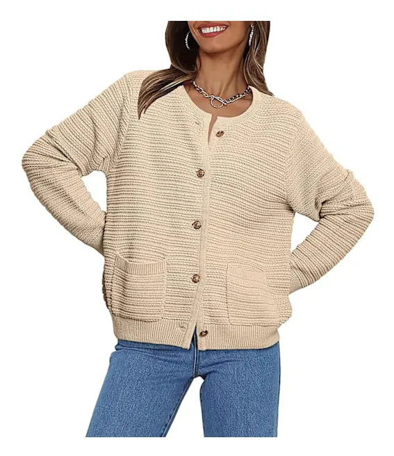 N Dam Cardigan Tröjor 2023 Höst Trendig Öppen Fram Knapp Ned Lång Ärm Ficka Kabel Grov Stickad Tweed Jackor