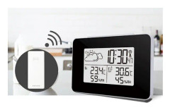 Väderstation med radioväckarklocka, termometer/hygrometer och radiosensor för utomhusbruk