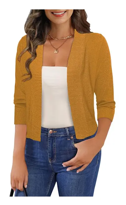 amee Dam 3/4 Ärm Klippt Kofta Tröjor Öppen Fram Bolero Korta Shrugs S-XL