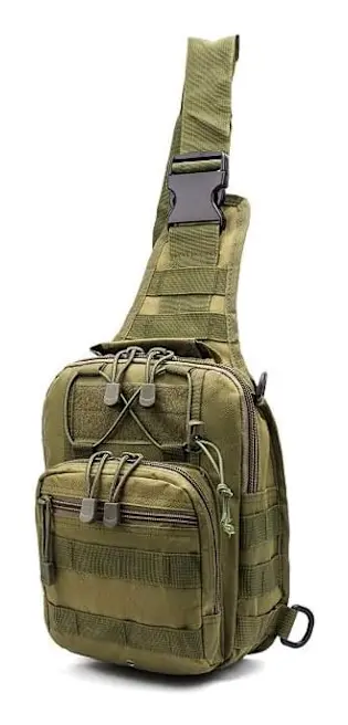 Sling Bag Taktisk Ryggsäck Utomhus Axelväska Satchel Bröstpaket Dagryggsäckar för Smart Phone Klättring Camping Cykling Vandring Army Green