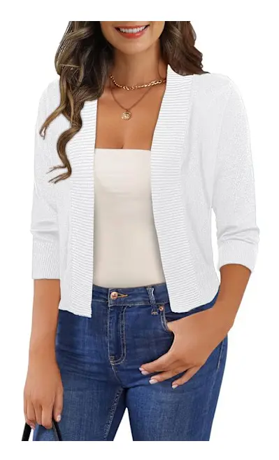 amee Dam 3/4 Ärm Cropped Cardigan Tröjor Öppen Fram Bolero Korta Shrugs S-XL