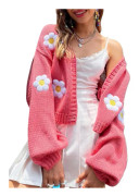 Dam Y2K kofta tröjor långärmad öppen framtill beskuren blomma stickad kofta estetisk 90-tal Shrug tillbaka till College Outfits