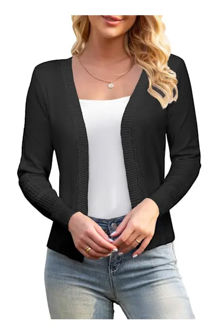 amee Dam 3/4 Ärm Cropped Cardigan Tröjor Öppen Fram Bolero Korta Shrugs S-XL