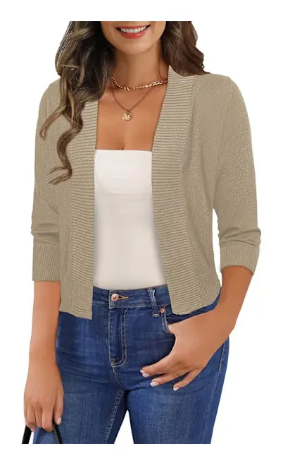 amee Dam 3/4 Ärm Klippt Cardigan Tröjor Öppen Fram Bolero Korta Shrugs S-XL