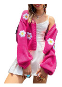 Dam Y2K kofta tröjor långärmad öppen framtill beskuren blomma stickad kofta estetisk 90-tal shrug tillbaka till college outfits