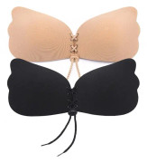 Sticky Bra 2 par Strapless Rygglös BH Klibbig Osynlig Lyft BH Push-up BH för Rygglös Klänning (Beige och Svart)