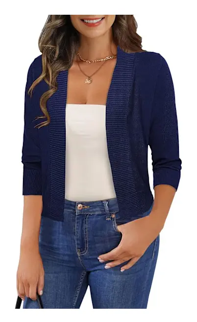 amee Dam 3/4 Ärm Klippt Cardigan Tröjor Öppen Fram Bolero Korta Shrugs S-XL