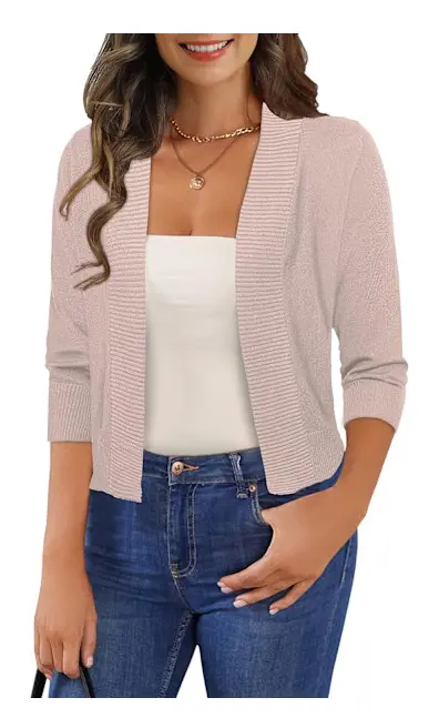 amee Dam 3/4 Ärm Klippt Cardigan Tröjor Öppen Fram Bolero Korta Shrugs S-XL