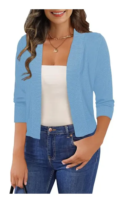 amee Dam 3/4 Ärm Klippt Cardigan Tröjor Öppen Fram Bolero Korta Shrugs S-XL