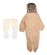 Biuppfödsel Overall Canvas Helkropp Biodlare Outfit Skyddskläder med Handskar för Män Kvinnor Ljus Kaffe