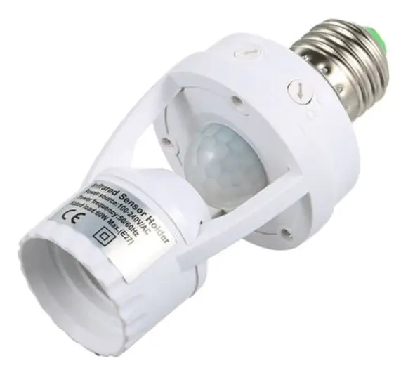 Känslig PIR-rörelsesensor E27 LED-lampa bas infraröd automatisk ljuslampa hållare strömbrytare för omklädningsrum tvättstuga garage badrumsgång trappor (E27)