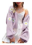 Dam Y2K kofta tröjor långärmad öppen framtill beskuren blomma stickad kofta estetisk 90-tal Shrug tillbaka till College Outfits