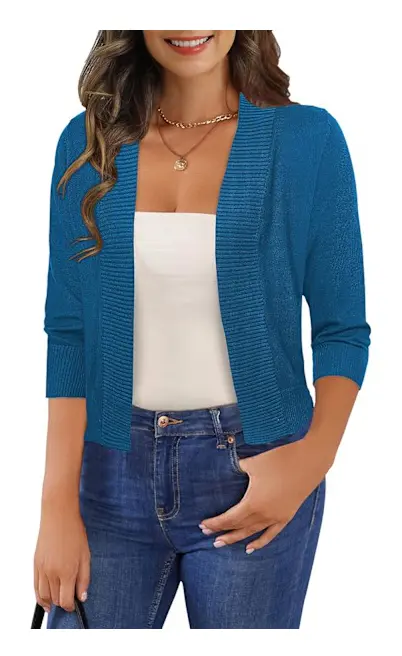 amee Dam 3/4 Ärm Klippt Kofta Tröjor Öppen Fram Bolero Korta Shrugs S-XL