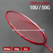 Lättaste 10U G4 13KG 100% kolfiber badmintonracket strängad max spänning 35LBS professionella träningsracketväskor för vuxna röd
