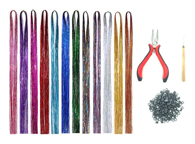 Holografiskt Hårglitter, Professionella Värmebeständiga Silkesförlängningar, Lätta att Fästa, Clip In, Glittriga Håraccessoarer för Flickor, Kvinnor