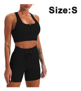 Kvinnors träningskläder 2 delar dragkedja sport tajt sport-bh fitness yoga shorts yogasett sömlös gym dragkedja bh yoga hög midja