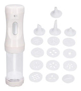Elektrisk kakpress kakform kit med 12 skivor och 4 glasyrspetsar för DIY kakdekorering
