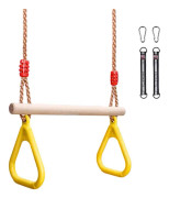 Ninja Warrior Hinderbana Swing Bar, Kraftig Massiv Furu Trapez med Justerbara Hängrep, Fitness Gymnastikringar för Inomhus Utomhus
