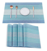 Underlägg Set om 4, Vinyl Bord Underlägg Fläckbeständiga Fällbara Underlägg Tvättbara Avtorkningsbara Underlägg för Kök Matbord Dekoration Inomhus Utomhus（Blå）