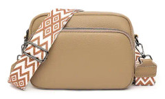 Crossbody-väska för kvinnor i läder, liten axelväska med bred rem, dragkedja och avtagbar axelrem -