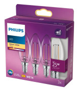 Philips - LED-glödlampa med filament - form: B35 - klar finish - E14 - 2 W (motsvarande 25 W) - klass E - varmt vitt ljus - 2700 K (paket om 3)