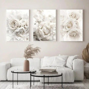 Set med 3 premium-affischer vita blommor, vardagsrumsdekoration, utan ram 20x25cm