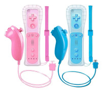 Trådlös styrenhet och Nunchuck-paket för Wii och Wii U-konsol, spelkontroll med silikonfodral och handledsrem (rosa och blå)