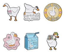 6 st Söta Gås Bokstavs Pins Roliga Ord Djur Emalj Pins Set Anka Juicekartong Broscher Märke Kläder Ryggsäck Dekoration för Barn Män Kvinnor