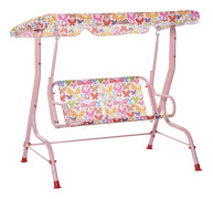 Morres barngunga med taklucka 2-sits trädgårdsgunga för 3-6 år metallrosa 110L x 70W x 110H cm