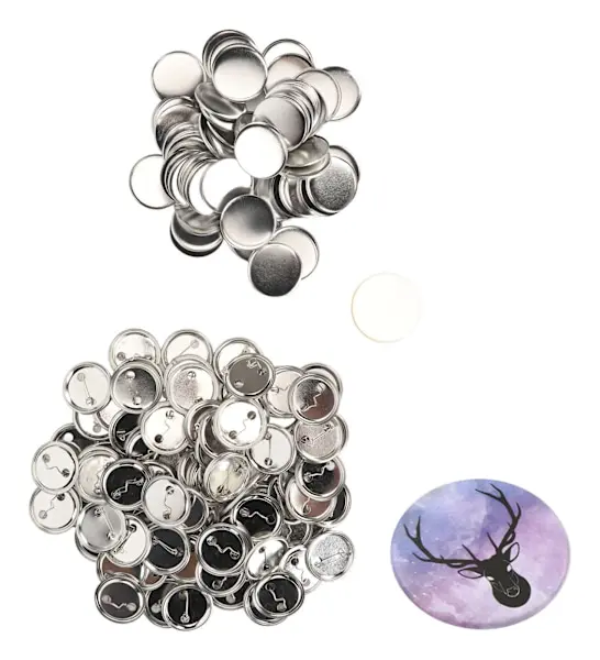 Kreativa märkeskit, 57 mm knappmaskintillbehör, inkluderar lättanvända metallknappnålsbaksidor, transparenta filmer, lämpliga för knappmaskin