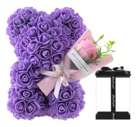 (Lila)Björn på ros Alla hjärtans dag present till henne Ros blomma björn mors dag present, födelsedag nallebjörn