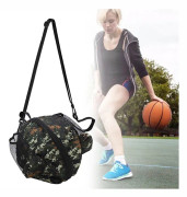 Rund basketbollväska i mesh Oxford-tyg, fotbollsförvaringspåse för inomhusträning SportGrön digital kamouflage