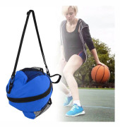 Rund basketbollväska i mesh Oxford-tyg fotbollsförvaringsväska för inomhusmotion sportBlå tyg med svarta kanter
