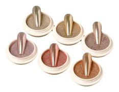 6-delat set med rosa guld nagelpulverlåda - krom pärleffekt nagelpulver
