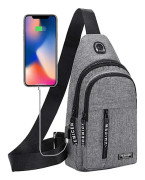 Slingväska Crossbody Ryggsäck Med Usb-hål Hörlursuttag, Mini Axelväska, Bröstväska För Resor, Vandring（Grå）