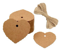 100 Kraft-pappersetiketter, presentlappar, bagageetiketter - tomma etiketter för bröllop, födelsedag, bagage