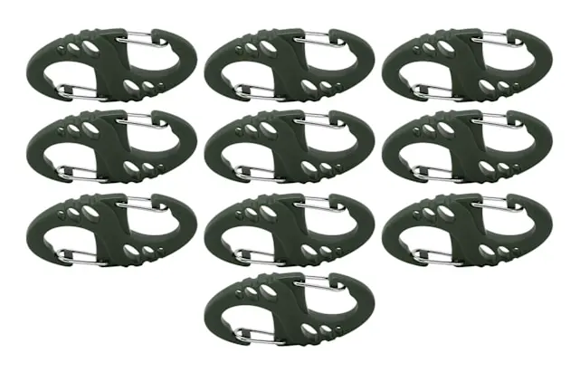 Utomhus Camping Tillbehör Taktisk Vanligt Använd, Metall Dubbelsidig Fjädergrind Snap Hooks, Militärgrön 10st