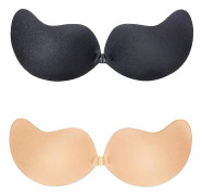 Dww-2 par (svart + hudfärg, B-kupa) osynlig push-up coll bra, dam bh, axelbandslös rygglös bh, r