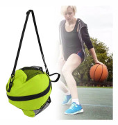 Rund basketbollväska i mesh Oxford-tyg fotbollsförvaringspåse för inomhusträning SportGrönt tyg med svarta kanter