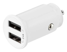 Deltaco billaddare med dubbla USB-A uttag, 12-24V, 12W, vit
