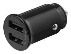 Deltaco billaddare med dubbla USB-A uttag, 12-24V, 12W, svart