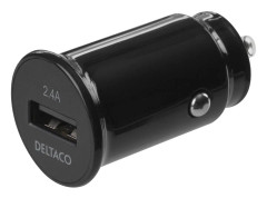 DELTACO USB-billaddare med kompakt storlek och 1x USB-A port
