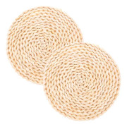 2 st Antiskid Kreativ Vävd Rund Kopp Kudde Värmebeständig Pad Naturlig Place Mat（20X20X1.2CM）