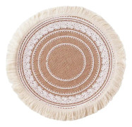 Runda bordsunderlägg matbord värmeisolering linne bordsmatta bondgårdstyg bordsunderlägg（38CM）