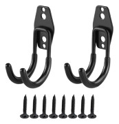 2-pack garagekrok för förvaring, väggmonterad cykelkrok, väggkrokar, cykelverktygshållare, med skruvar, för garage, stegar (svart, 11,3 x 6,8 x 3,5 cm)